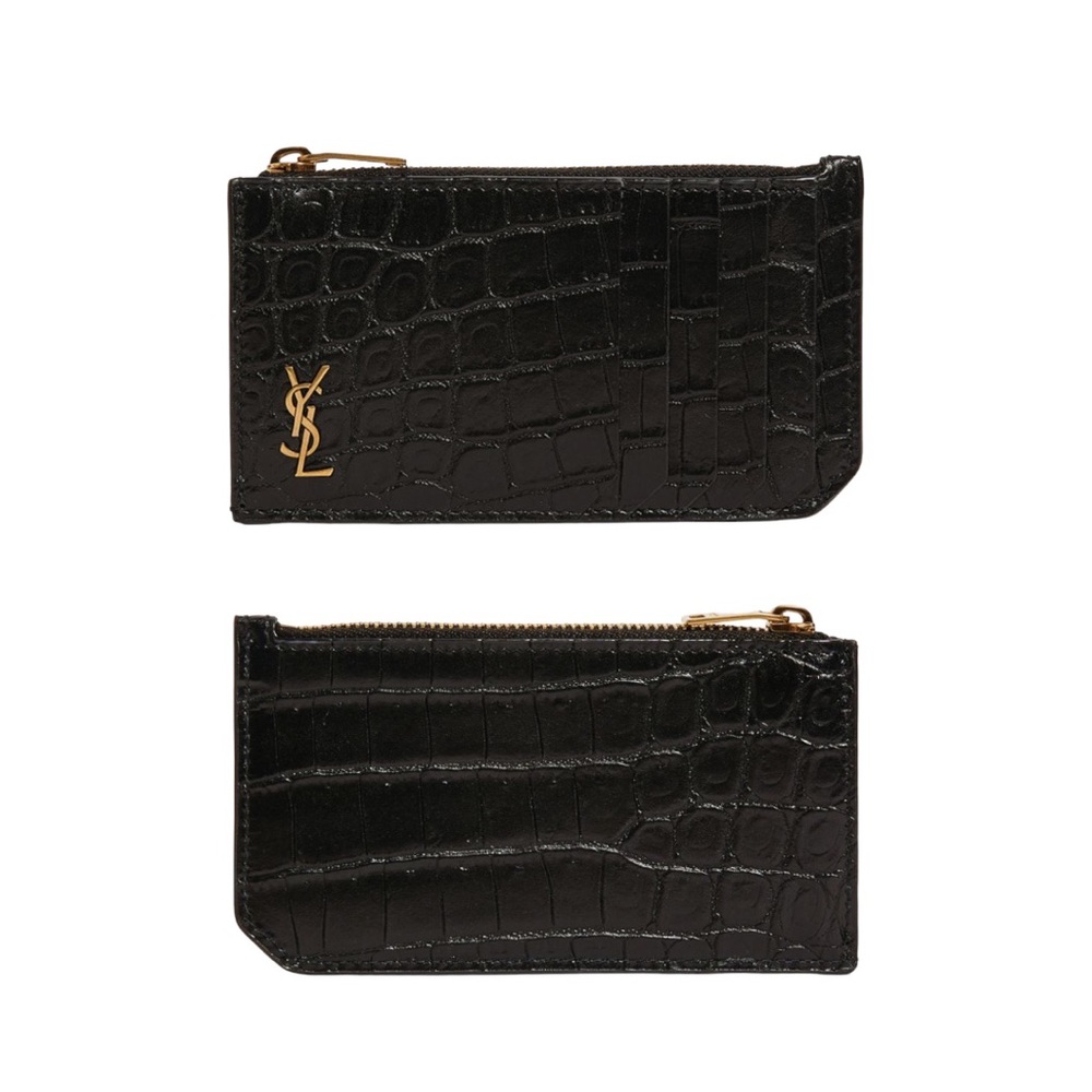 Brand NEW! YSL Saint Laurent Crocodile-Embossed Card Zipper Holder Case Wallet - Picture 6 of 12